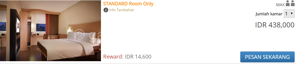 Harga awal kamar tipe Standard di GoIndonesia.com